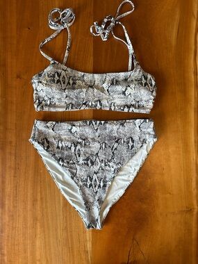 Snake Print Bikini Set in Black & White